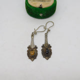 Pair of Sterling Silver Tigers Eye Cabochon Drop Earrings Vintage c1970
