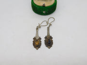 Pair of Sterling Silver Tigers Eye Cabochon Drop Earrings Vintage c1970