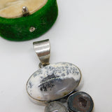 Sterling Silver Rutilated Quartz & Geode Set Statement Ring Vintage c1990