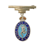 WWII Period Sterling Silver Enamel Royal Corps of Signals Brooch Antique