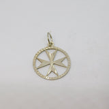 Sterling Silver Patterned Textured Maltese Cross Charm Pendant Vintage c1970
