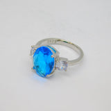 Sterling Silver Blue & White Topaz Cocktail Ring Vintage c1970 Size P 1/2