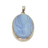 Sterling Silver Cabochon Blue Lace Agate Statement Pendant Modern c1990s