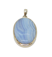 Sterling Silver Cabochon Blue Lace Agate Statement Pendant Modern c1990s
