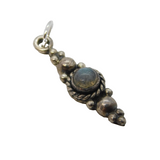 Sterling Silver Floral Labradorite Drop Charm Pendant Vintage c1970s