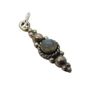 Sterling Silver Floral Labradorite Drop Charm Pendant Vintage c1970s