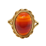Art Deco 9ct Yellow Gold & Cabochon Banded Agate Dress Ring Antique c1920s