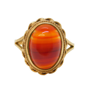 Art Deco 9ct Yellow Gold & Cabochon Banded Agate Dress Ring Antique c1920s