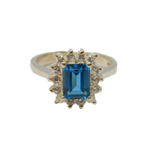 Sterling Silver Blue & White CZ Cluster Dress Ring Vintage c1990 Size P 1/2