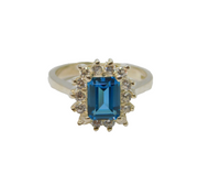 Sterling Silver Blue & White CZ Cluster Dress Ring Vintage c1990 Size P 1/2