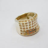 Sterling Silver Natural Pink Shell Grid Pattern Band Ring Vintage c1990 Size R