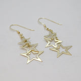 Pair of Sterling Silver Triple Open Stars Long Drop Earrings Vintage c2000