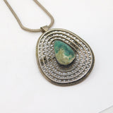Sterling Silver Turquoise Set Filigree Pendant Necklace Vintage c1970