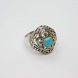 Sterling Silver Cabochon Turquoise Patterned Dress Ring Vintage c1970 Size M