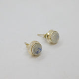 Pair of Sterling Silver Cabochon Moonstone Round Stud Earrings Modern c2000