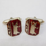 Sterling Silver Red Niello Enamel Pair of Gents Cufflinks Antique c1940 Art Deco