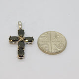 Sterling Silver Faceted Black Onyx Cross Charm Pendant Contemporary c1990s