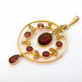 Edwardian 9ct Rose Gold, Garnet & Seed Pearl Lavalier Pendant Antique c1910s