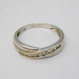 9ct White Gold & White Spinel Set Crossover Ring Vintage c1990 Birmingham