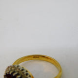 Boxed 18ct Yellow Gold, Garnet & Diamond Floral Engagement Ring Antique