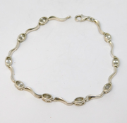 Sterling Silver & White Topaz Wave Pattern Tennis Bracelet Vintage c1970