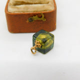 9ct Yellow Gold Green Murano Glass Charm Pendant Vintage c2000