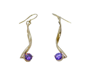 Pair of Sterling Silver Purple Crystal Twisted Drop Earrings Modern c2000
