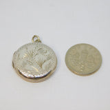 Sterling Silver Foliage Pattern Round Locket Charm Pendant Vintage c1970