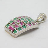 Sterling Silver, Natural Emerald & Ruby Drop Pendant Vintage c1990s