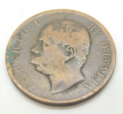 Italian King Umberto I 10 Centesimi Coin Antique 1893 Victorian