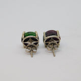 Pair of Sterling Silver Rainbow Flourite Round Stud Earrings Vintage c1970