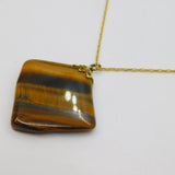 Gold On Sterling Silver Tiger's Eye Organic Shape Pendant Necklace Modern c2000