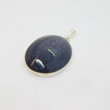 Sterling Silver Cabochon Blue Goldstone Oval Pendant Vintage c1970