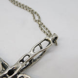 Large Studio Style Sterling Silver & Garnet Cross Pendant Necklace Vintage