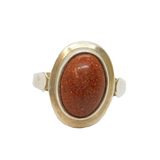 Sterling Silver Cabochon Goldstone Dress Band Ring Vintage c1970 Size N 1/2