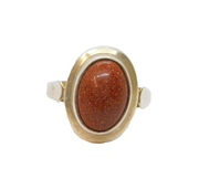 Sterling Silver Cabochon Goldstone Dress Band Ring Vintage c1970 Size N 1/2