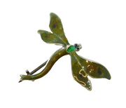 Art Deco Sterling Silver & Enamel Dragonfly Brooch Pin Antique c1920s