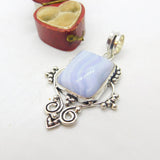 Sterling Silver Blue Agate Charm Pendant Vintage c1970