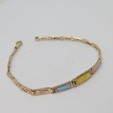 Sterling Silver Pastel Dyed Shell Greek Key Pattern Panel Bracelet Modern c1990
