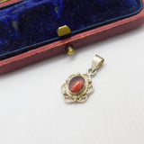 Sterling Silver Red Stone Cabochon Drop Charm Pendant Vintage c1970