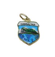 Sterling Silver & Enamel Gibralter Travel Shield Charm Pendant Vintage c1970