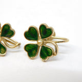 Silver Plated, Green Enamel, Seed Pearl Shamrock Screw-Back Earrings Vintage