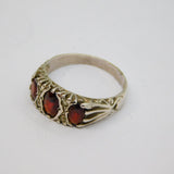 Sterling Silver Triple Garnet & Spinel Patterned Boat Ring Vintage c1970 Size S