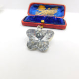Sterling Silver Mirrored Diamond Paste Butterfly Charm Pendant Vintage c1970