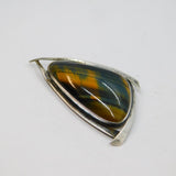 Sterling Silver Tiger's Eye Angular Modernist Brooch & Pendant Vintage c1970