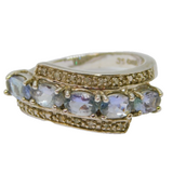 Sterling Silver 5 Tanzanite & Spinel Crossover Ring Vintage c1970 Size N 1/2
