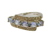 Sterling Silver 5 Tanzanite & Spinel Crossover Ring Vintage c1970 Size N 1/2