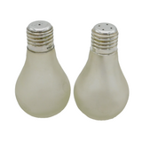 Sterling Silver & Frosted Glass Pair of Novelty Light Bulb Salt & Pepper Shakers