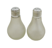 Sterling Silver & Frosted Glass Pair of Novelty Light Bulb Salt & Pepper Shakers