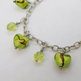 Sterling Silver Murano Glass Heart Set Beaded Bracelet Vintage c2000s